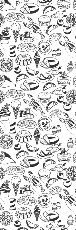 Alfombra vinílica cocina diseño de doodles de comida - TenVinilo