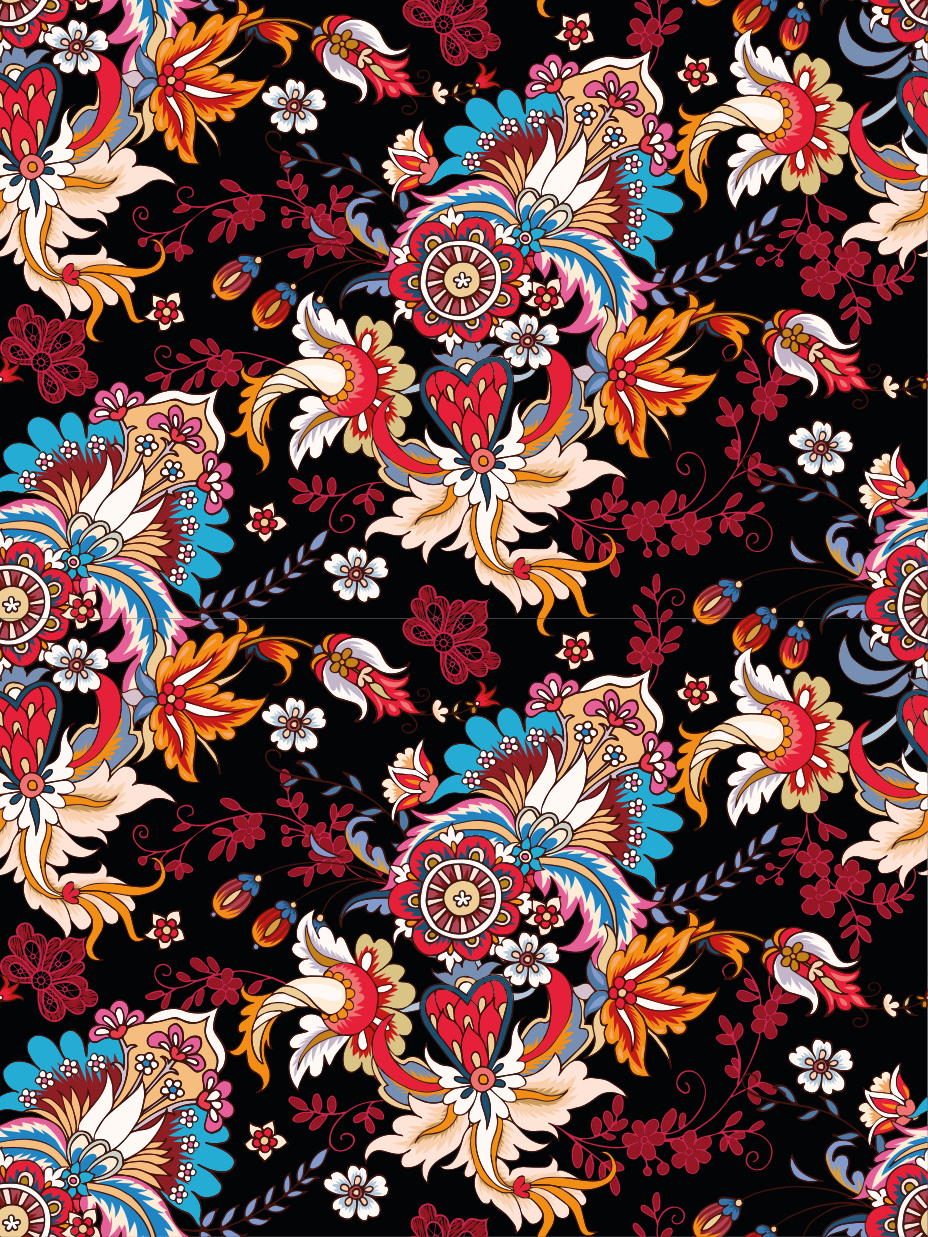 Alfombra vinílica flores arte popular étnico moderno - TenVinilo