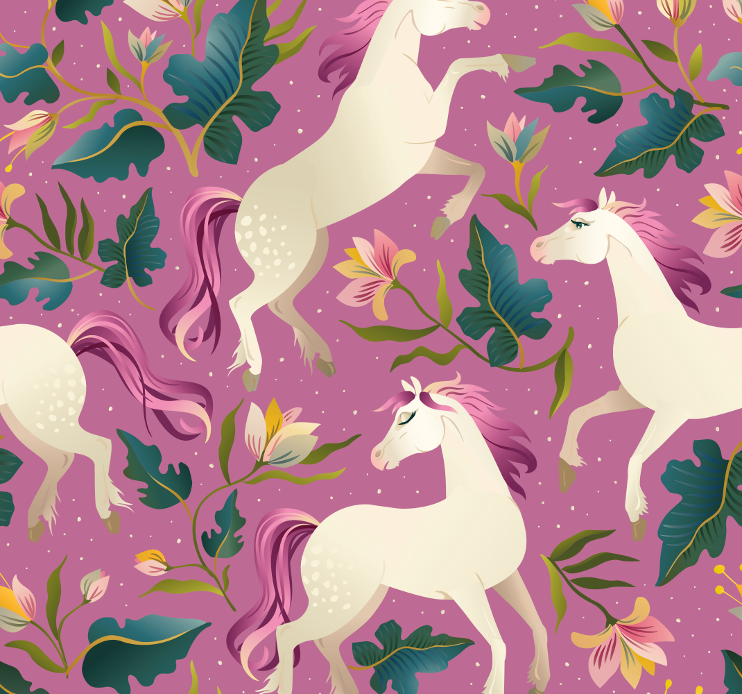 Alfombra vinílica dormitorio diseño de caballo floral rosa - TenVinilo
