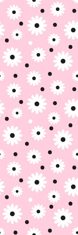 Alfombra vinílica dormitorio patrón flores puntos rosa negro - TenVinilo