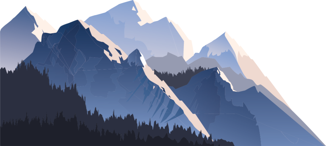 Alfombra vinílica naturaleza bosque gris montañas y sol - TenVinilo