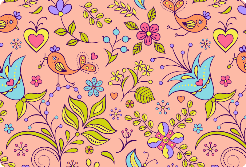 Alfombra vinílica flores diseño de aves y mariposas - TenVinilo