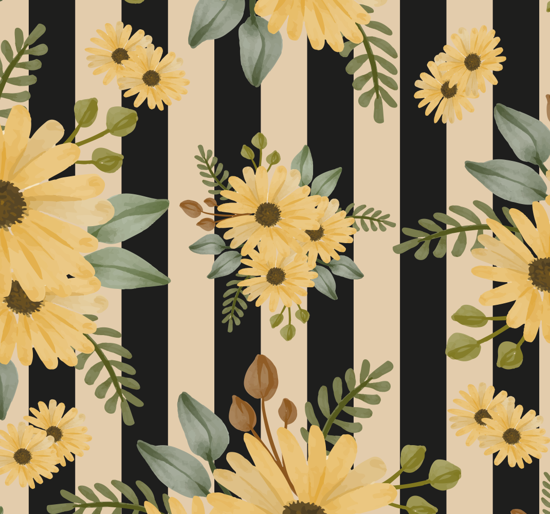 Alfombra vinílica dormitorio girasoles de otoño rayas - TenVinilo