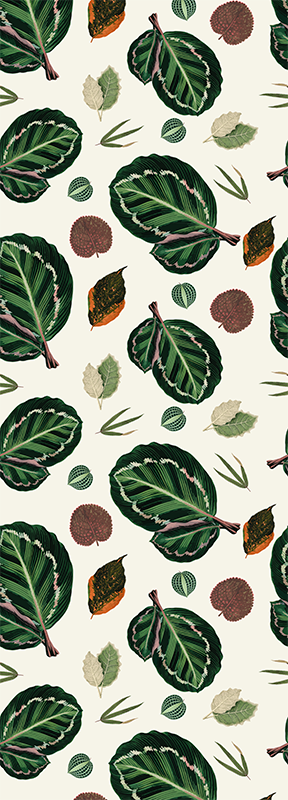 Alfombra vinílica dormitorio hojas de maranta verde roja - TenVinilo