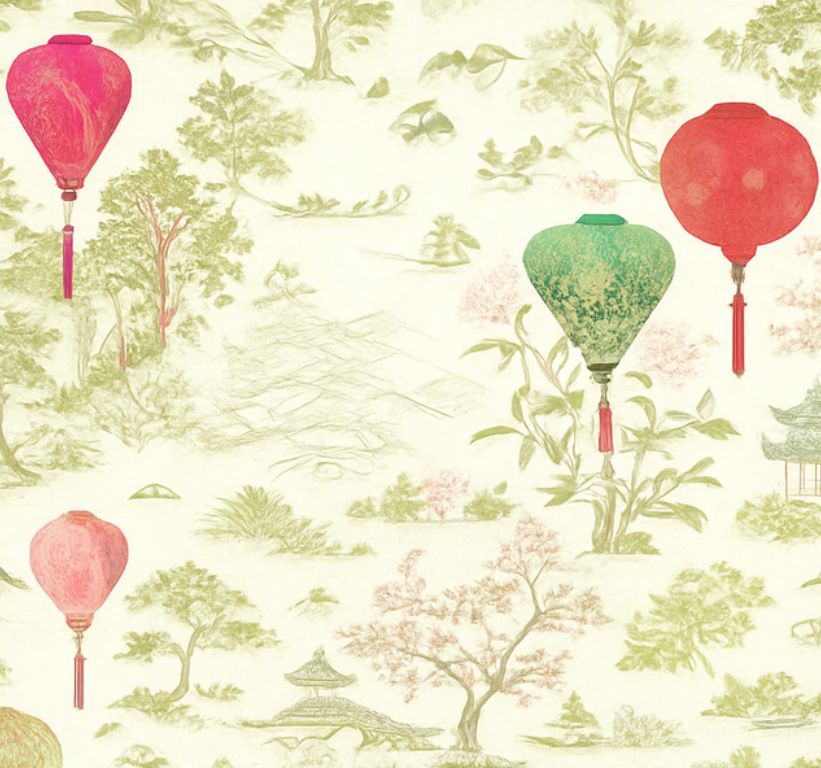 Alfombra vinílica dormitorio paisaje chinoiserie - TenVinilo