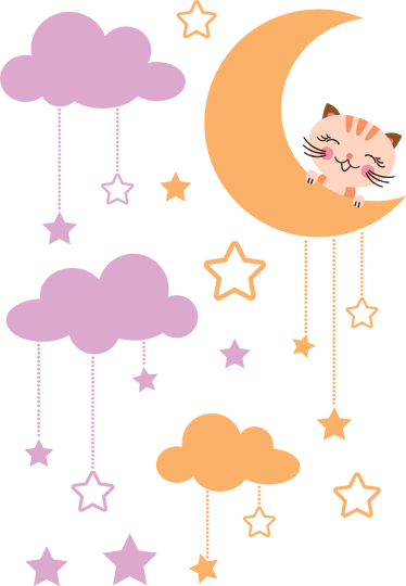 Alfombra vinílica infantil sticker de luna y gato - TenVinilo