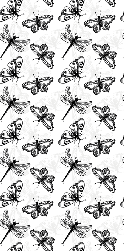Alfombra vinílica baño patrón libélula y mariposa - TenVinilo