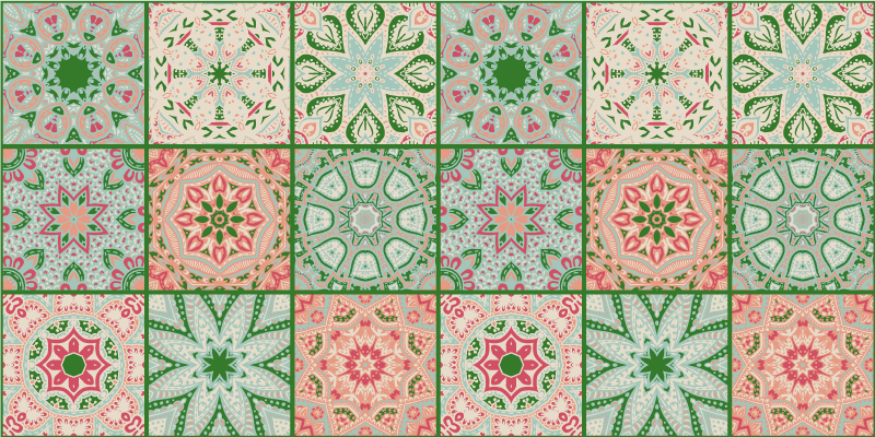 Alfombra vinílica baño azulejos azules y verdes - TenVinilo