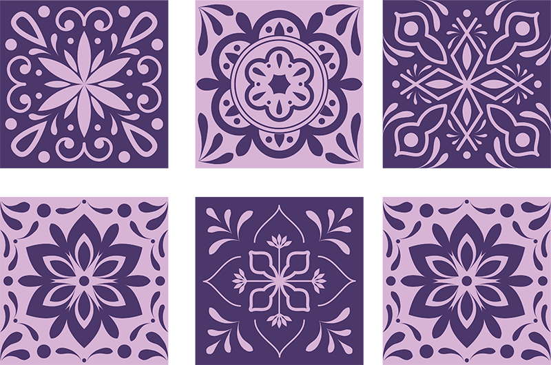 Alfombra vinílica baño azulejos florales morados - TenVinilo