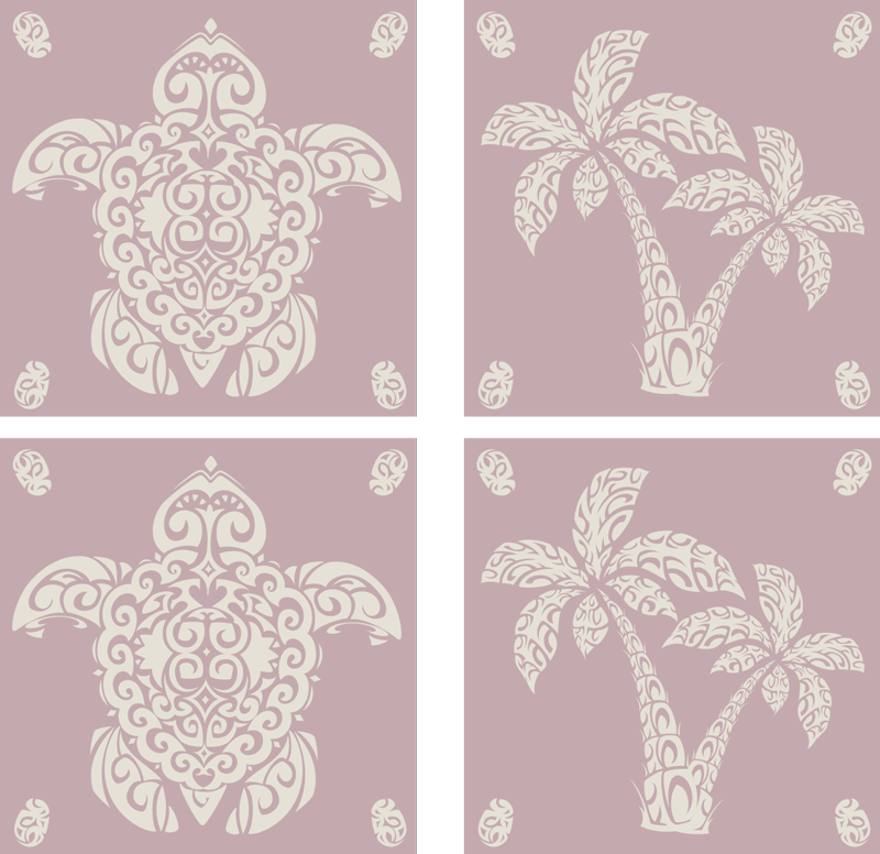 Alfombra vinílica cocina patrón de tortuga y palmera - TenVinilo