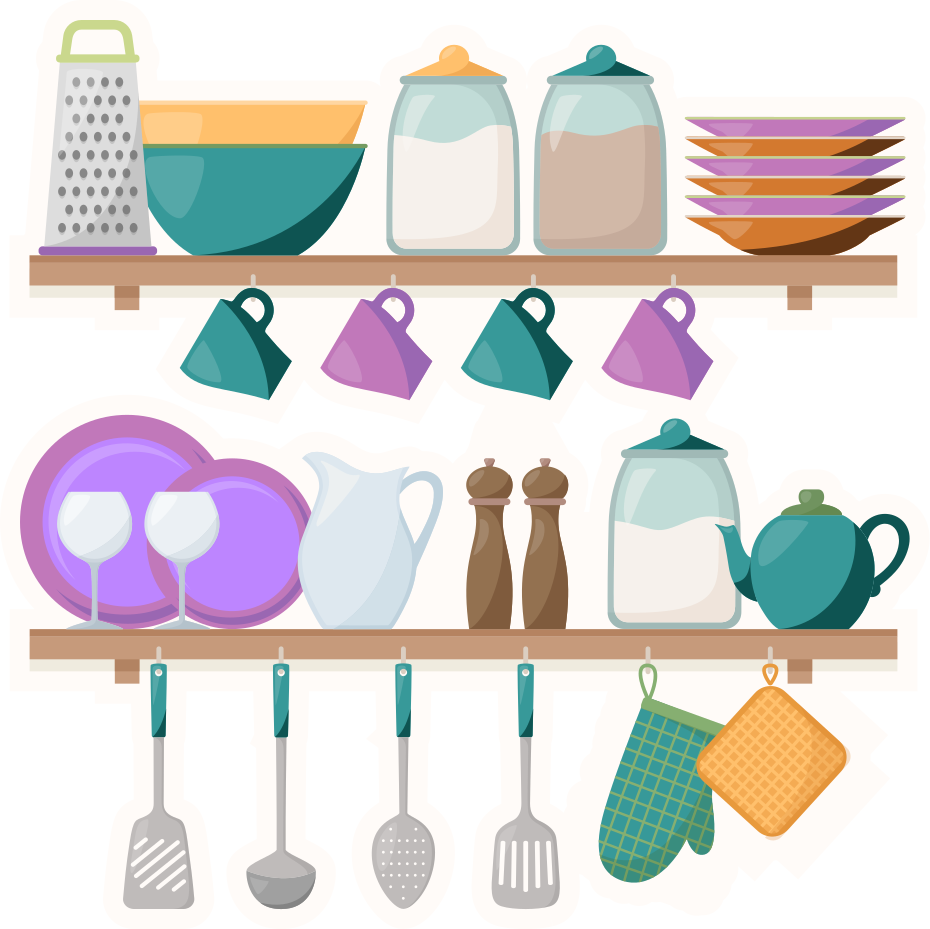Alfombra vinílica cocina estantes de cocina con utensilios - TenVinilo
