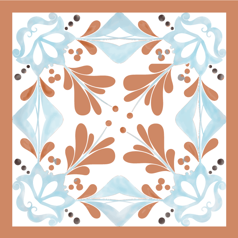 Alfombra vinílica cocina azulejos mediterráneos florales - TenVinilo