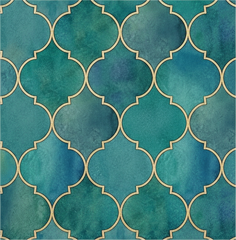 Alfombra vinílica cocina jade verde con acentos dorados - TenVinilo
