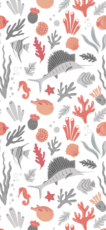 Alfombra vinílica dormitorio ilustración de vida marina - TenVinilo