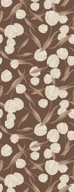 Alfombra vinílica dormitorio patrón tulipanes beige elegante - TenVinilo