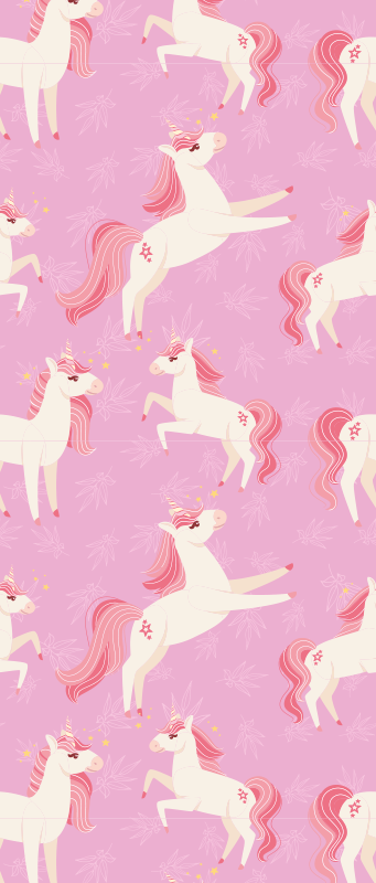 Alfombra vinílica dormitorio pastel unicornios con plantas - TenVinilo
