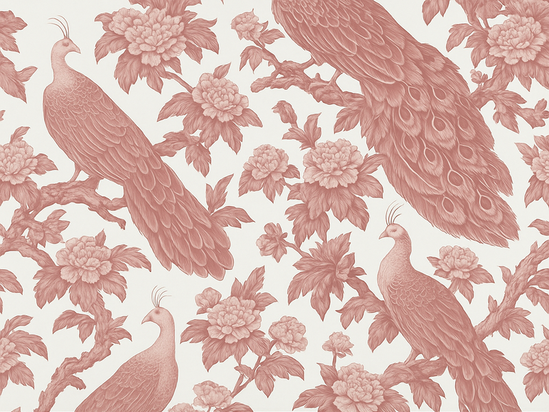 Alfombra vinílica dormitorio diseño de pavos rosas - TenVinilo