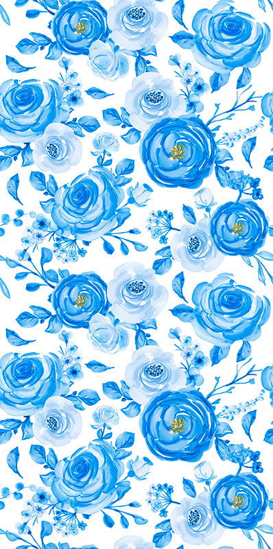 Alfombra vinílica nórdica flores relojes azules - TenVinilo