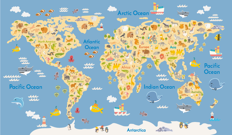 Alfombra vinílica mapamundi niños en inglés - TenVinilo