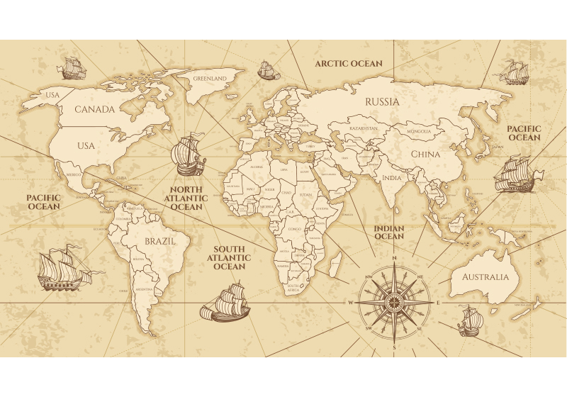 Alfombra vinílica mapamundi mural de mundo sepia - TenVinilo