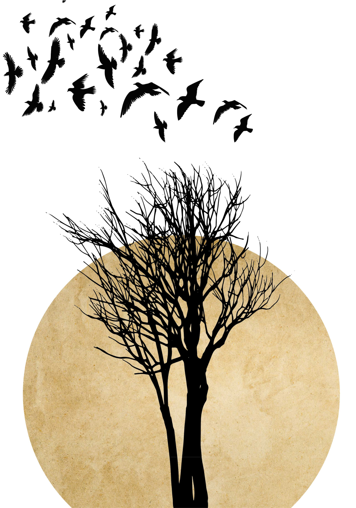 Alfombra vinílica flores silueta de árbol con aves - TenVinilo