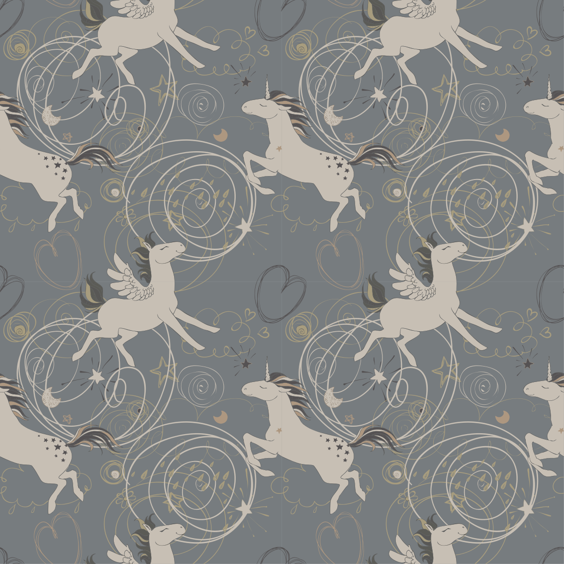 Alfombra vinílica infantil unicornios pegaso fondo oscuro - TenVinilo
