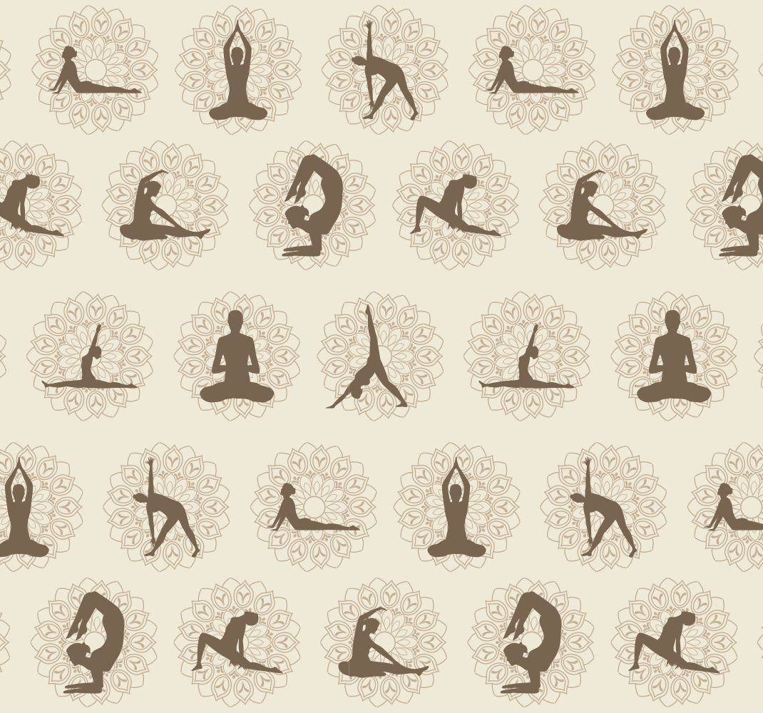 Alfombra vinílica beige iconos de yoga marrón - TenVinilo