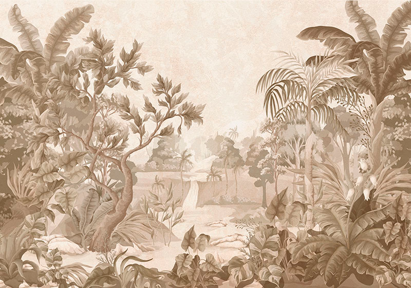 Alfombra vinílica beige vistas de una selva tropical - TenVinilo