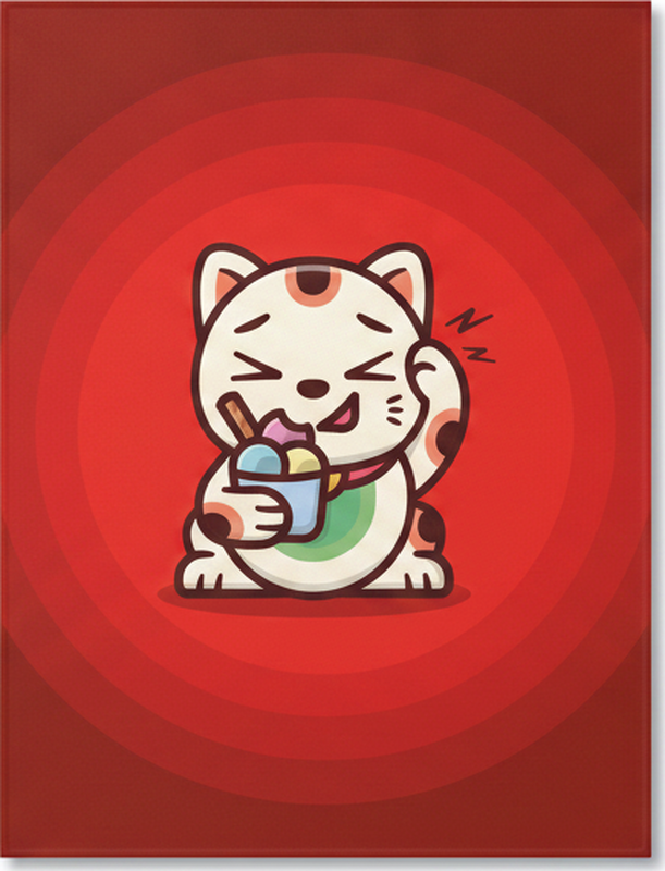 Alfombra vinílica roja gato lindo con helado - TenVinilo
