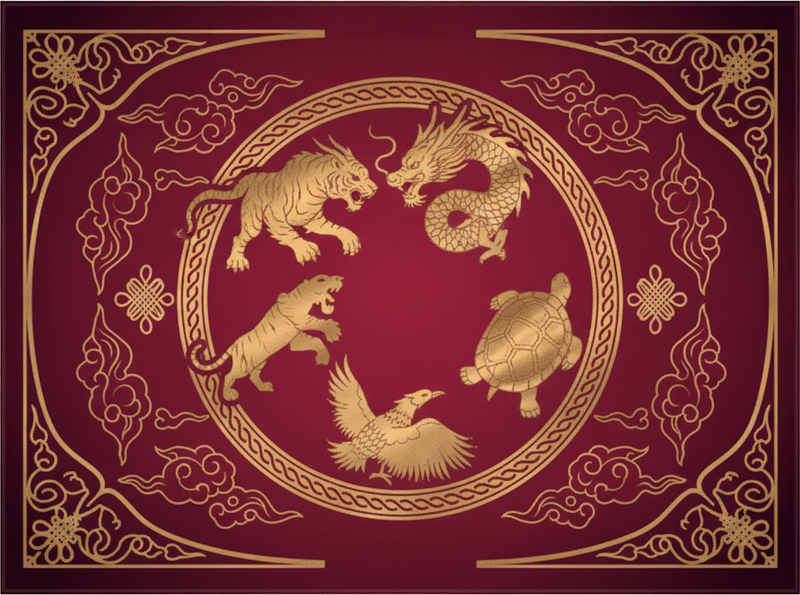 Alfombra vinílica roja dragón y tigre de los cuatro símbolos - TenVinilo