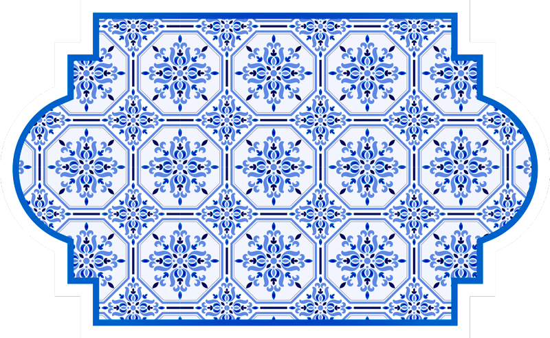 Alfombra vinílica hidráulica azulejos azules adornados - TenVinilo