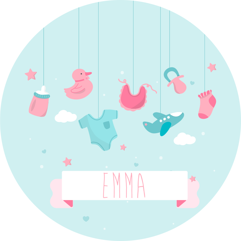 Alfombra vinílica con nombre objetos bebé niña - TenVinilo
