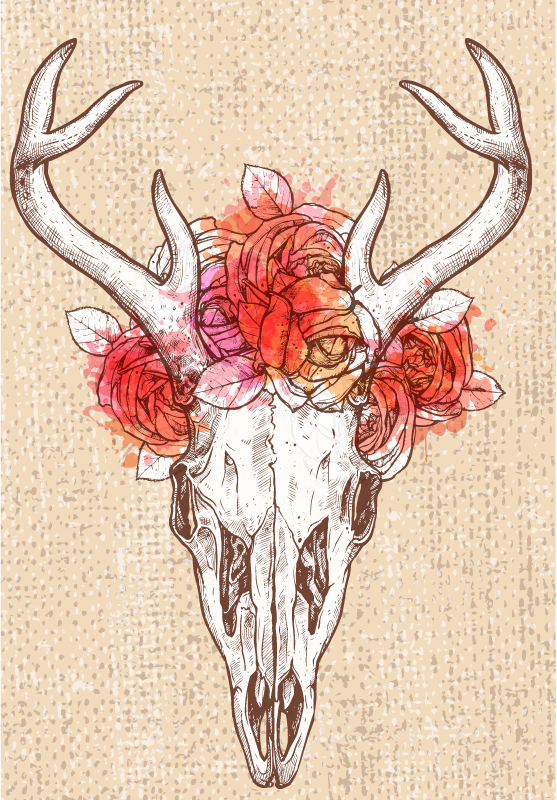 Aflombra vinílica animales arreglo floral de calavera - TenVinilo