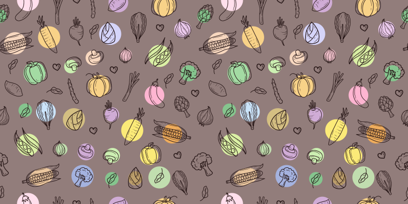 Alfombra vinílica cocina patrón de verduras de colores - TenVinilo