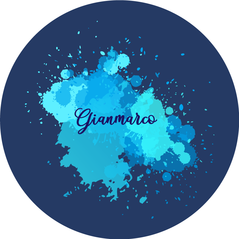 Alfombra vinílica juvenil salpicado de azul con nombre - TenVinilo