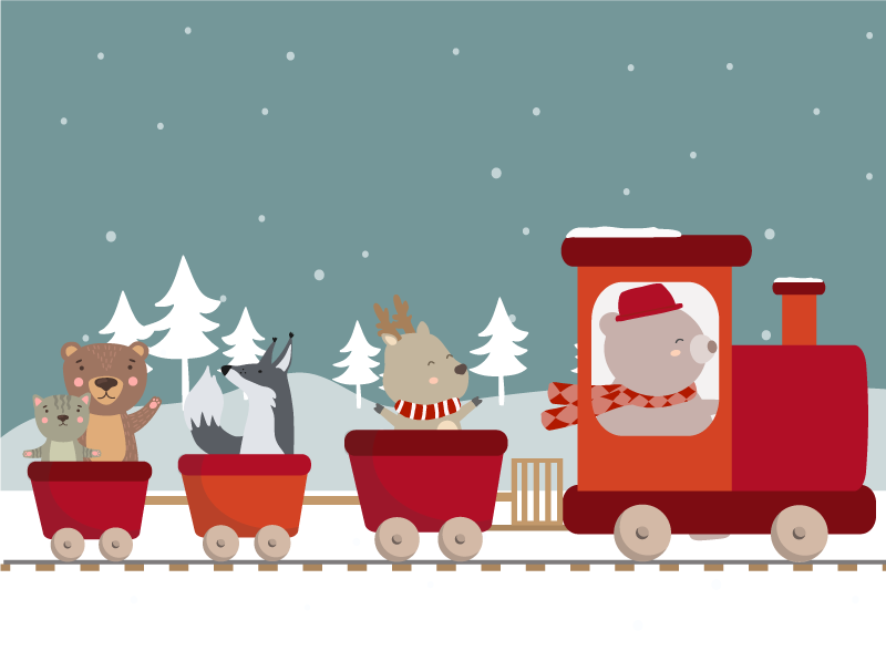 Alfombra vinílica infantil aventura en tren con animales - TenVinilo