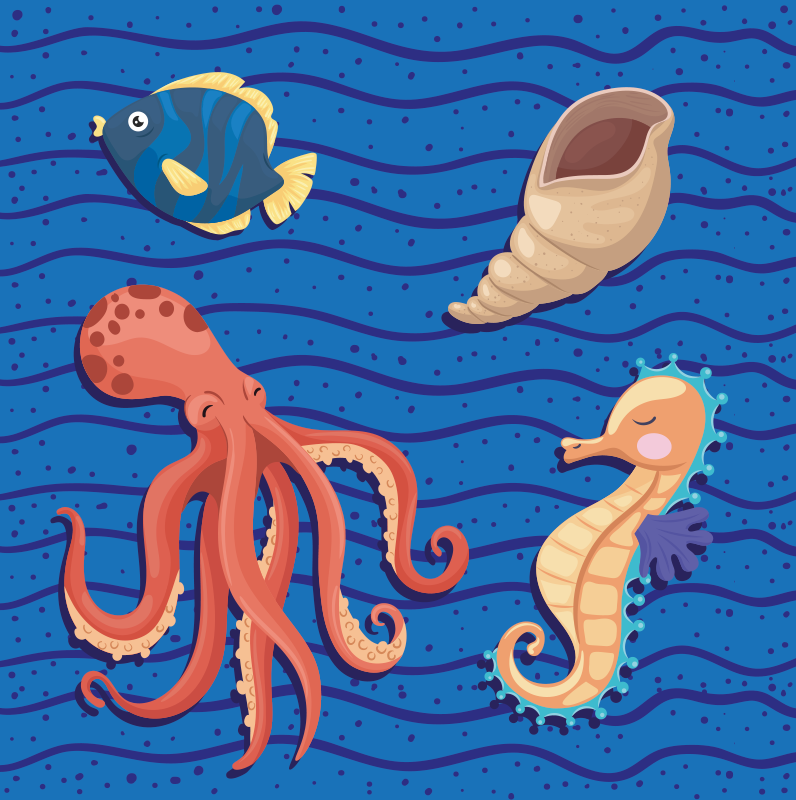 Alfombra vinílica infantil animales marinos juguetones - TenVinilo