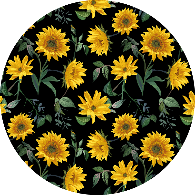 Alfombra vinílica dormitorio Girasoles planta fondo negro - TenVinilo