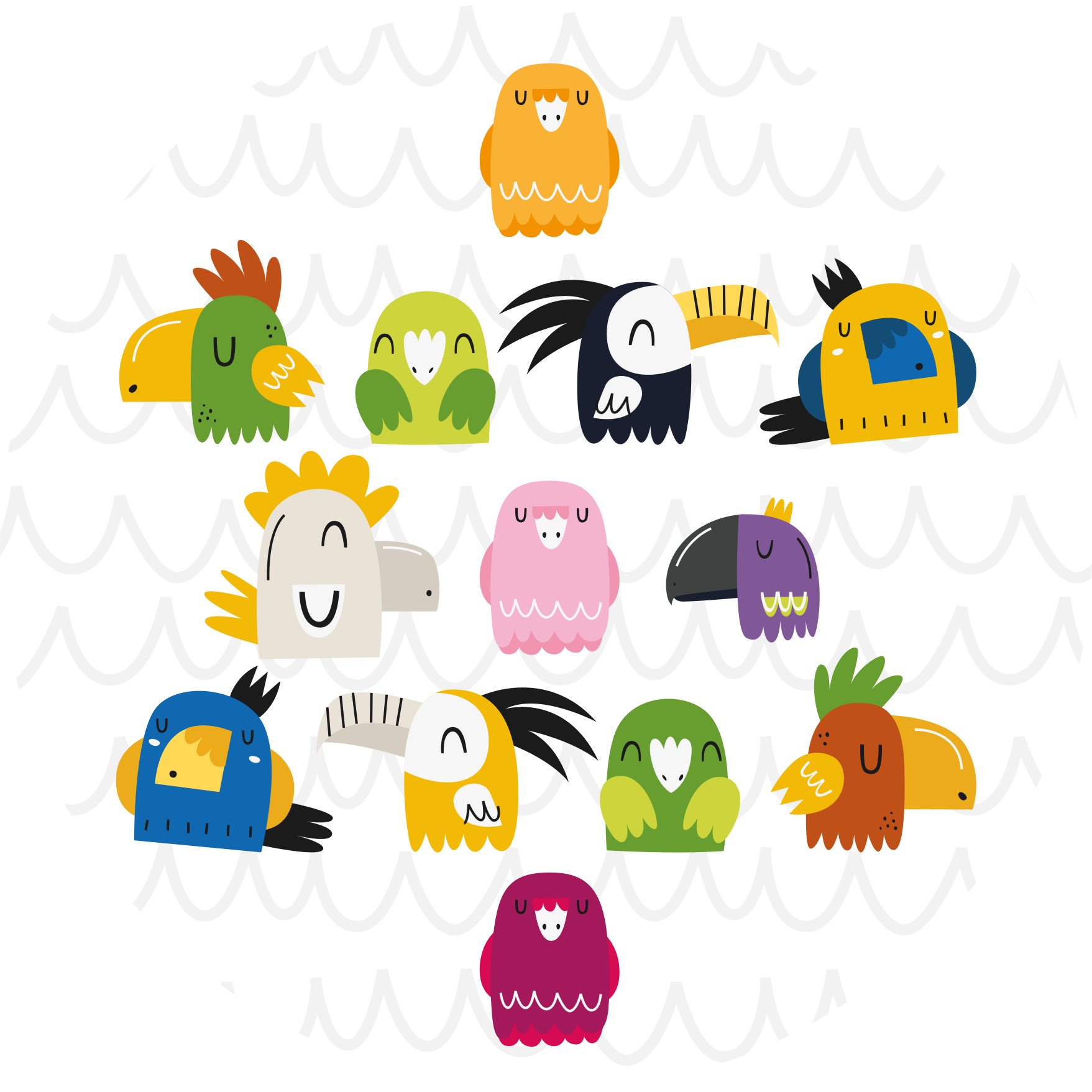 Alfombra vinílica infantil caras de pájaros coloridas - TenVinilo