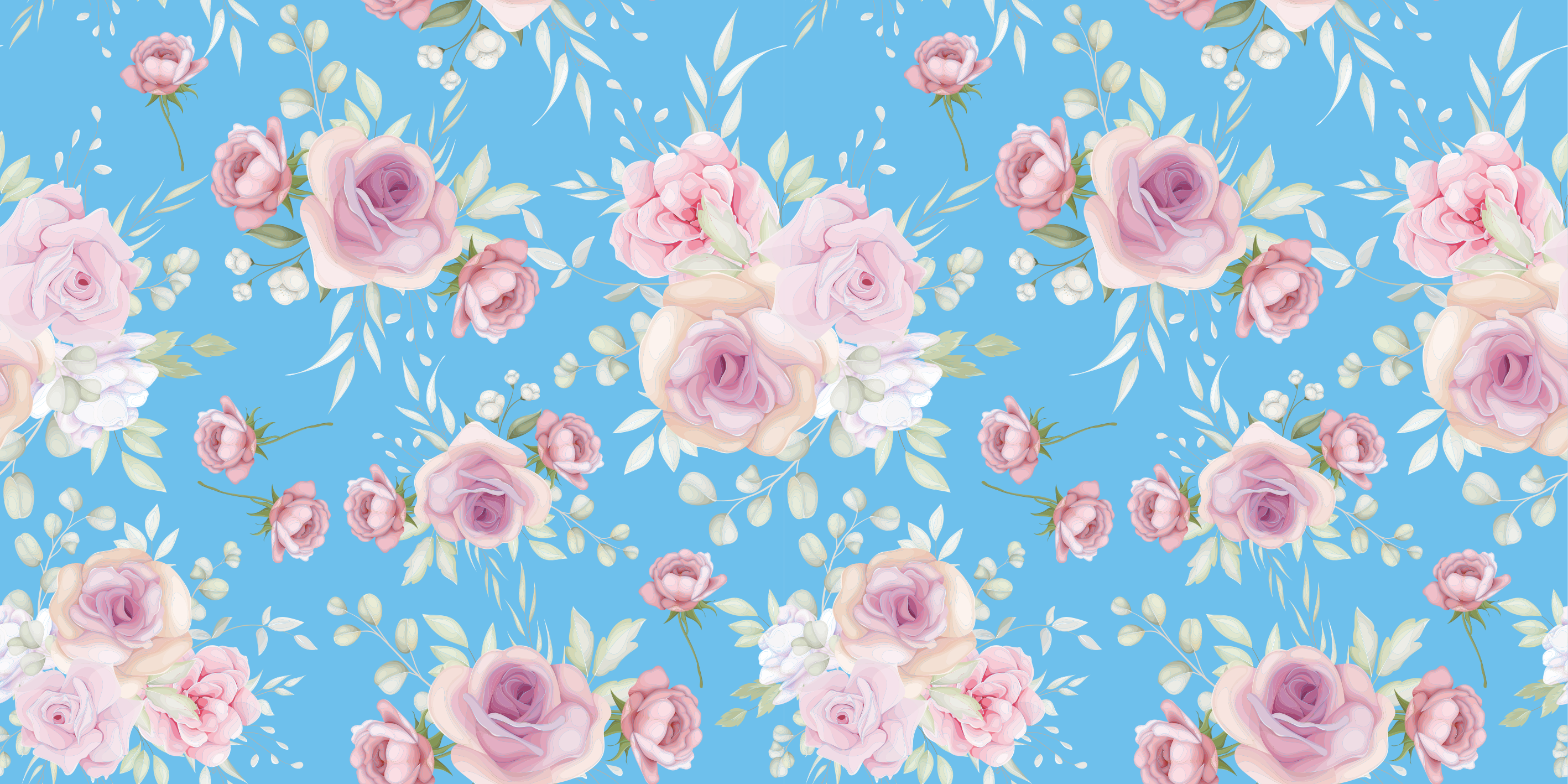 Alfombra vinílica flores rosas sobre fondo azul - TenVinilo