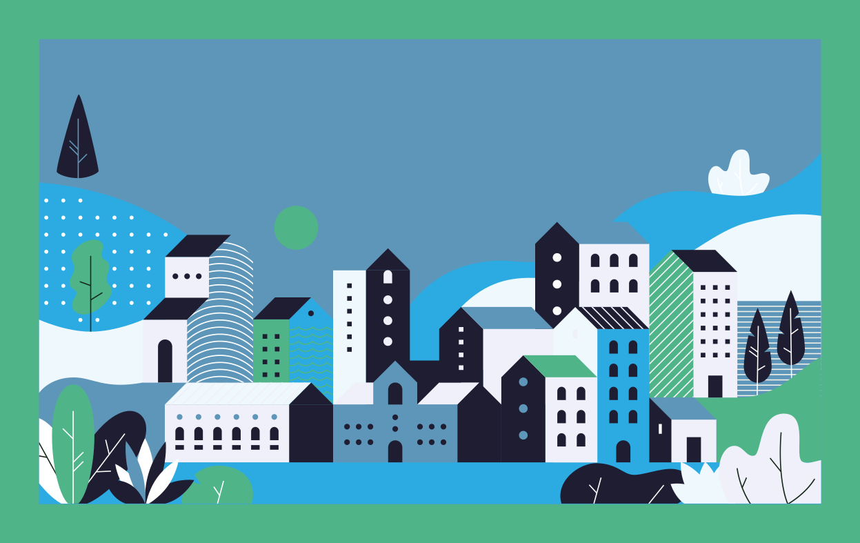 Alfombra vinílica infantil paisaje urbano azul - TenVinilo