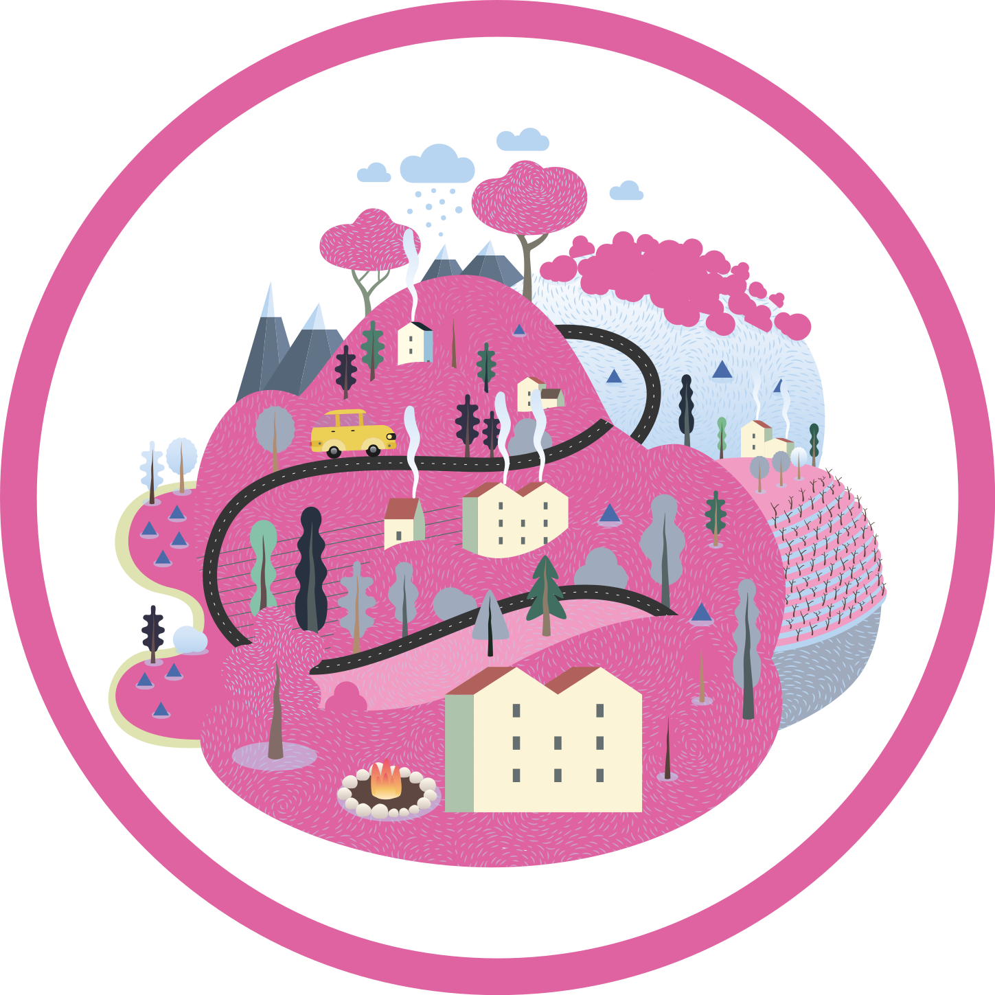 Alfombra vinílica carretera escena colorida del pueblo - TenVinilo