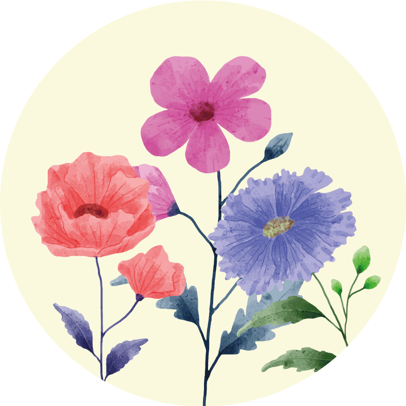 Alfombra vinílica redonda composición floral vibrante - TenVinilo