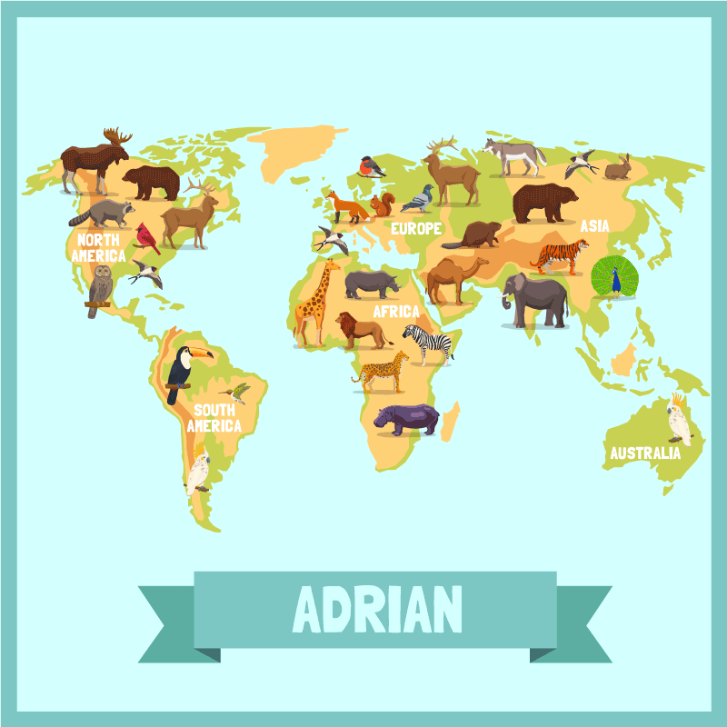 Alfombra vinílica personalizable diseño de fauna con nombre - TenVinilo