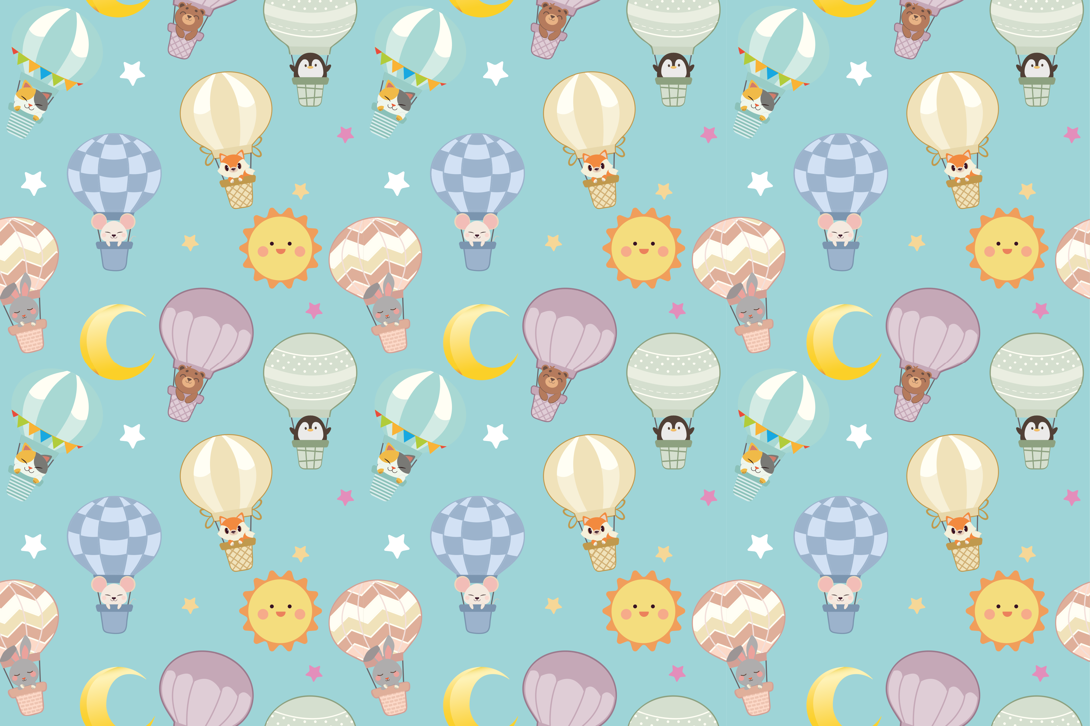 Alfombra vinílica infantil Globos de colores con animales lindos - TenVinilo