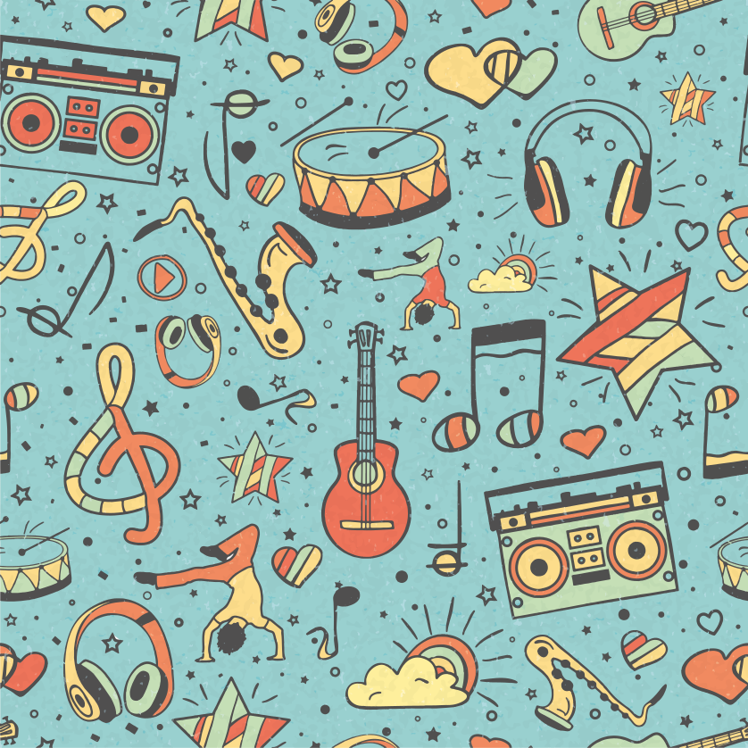 Alfombra vinilo cuadrada Patrón de icono de instrumentos de color - TenVinilo