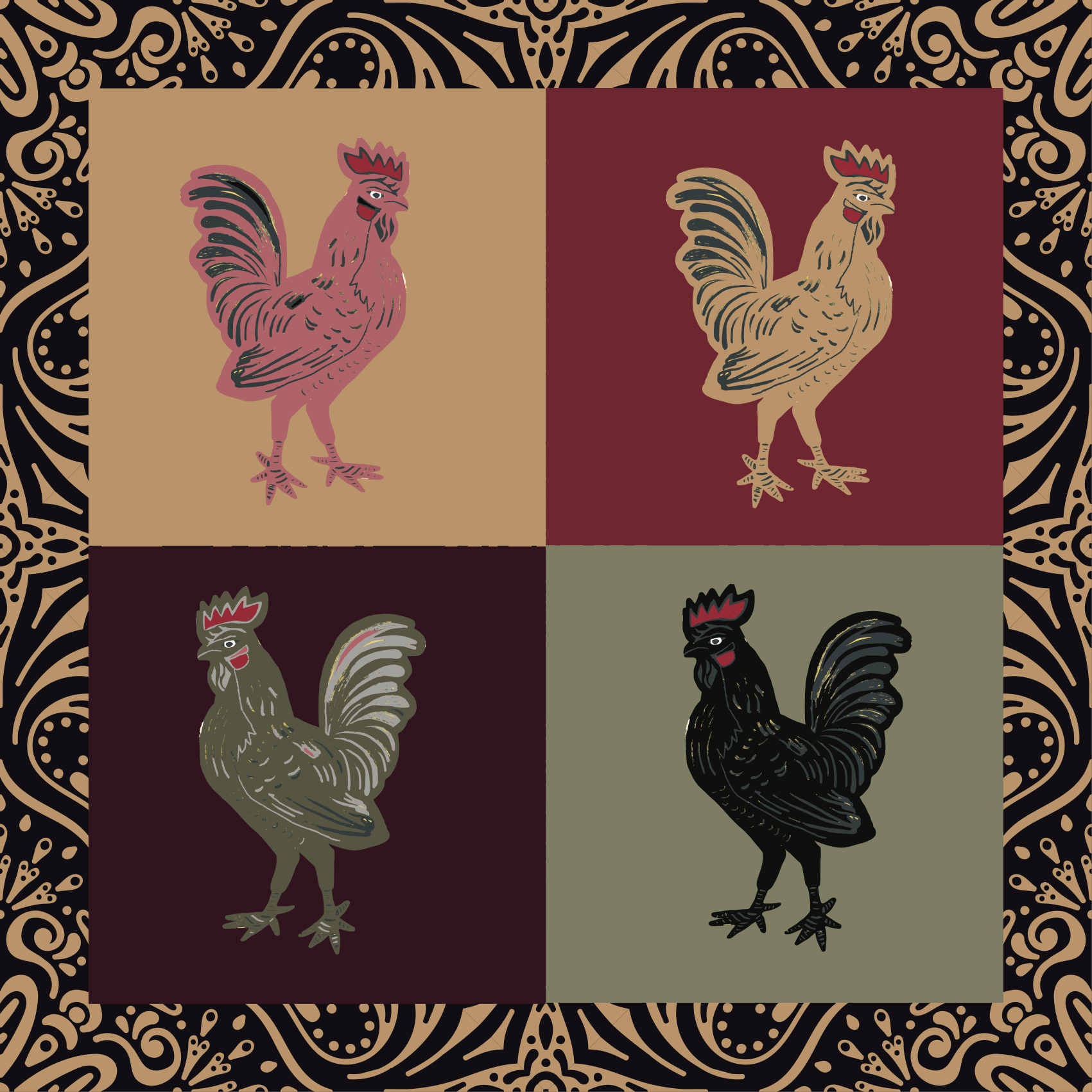 Aflombra vinílica animales gallo en azulejos clásicos - TenVinilo