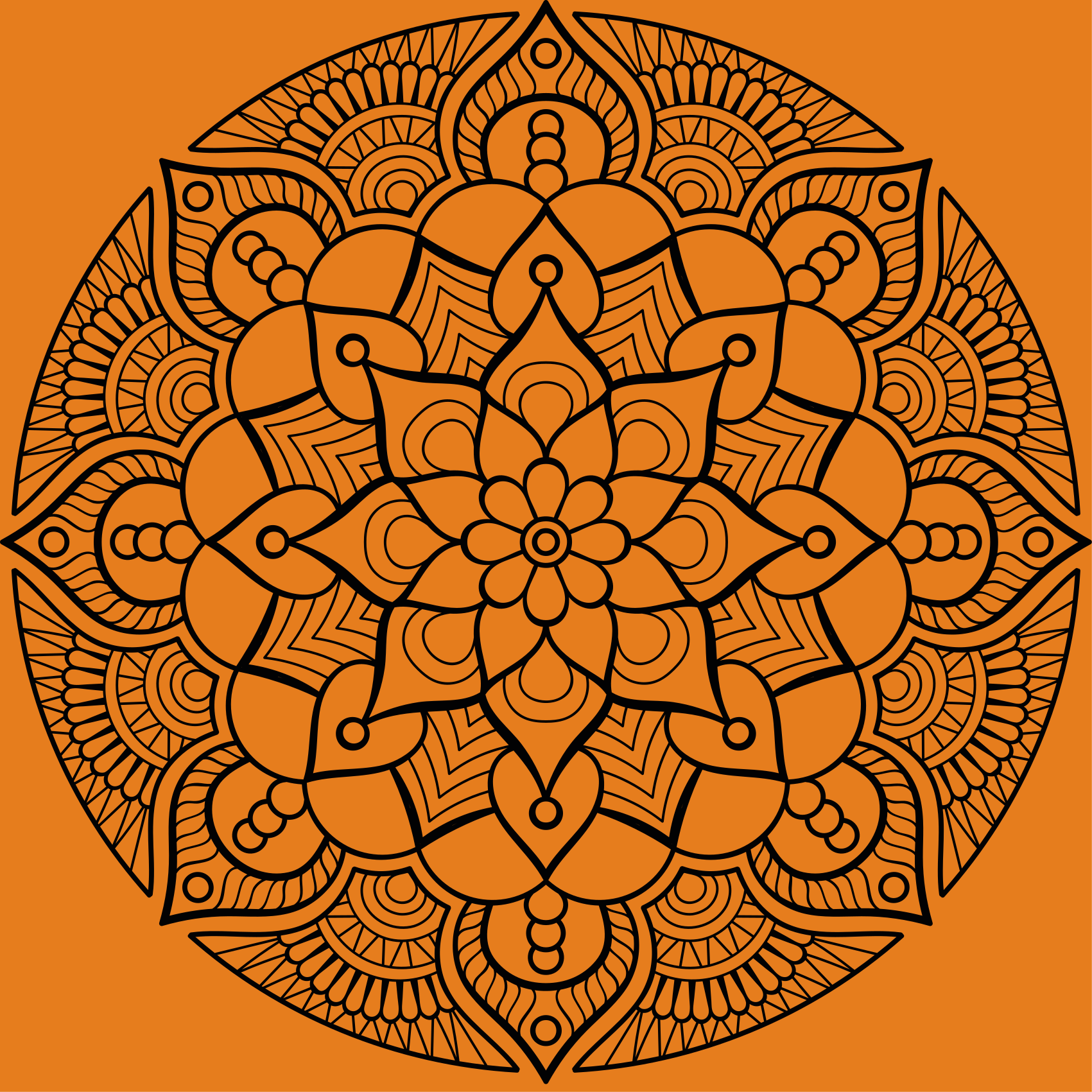 Alfombra vinílica mandala patrón mandala naranja - TenVinilo