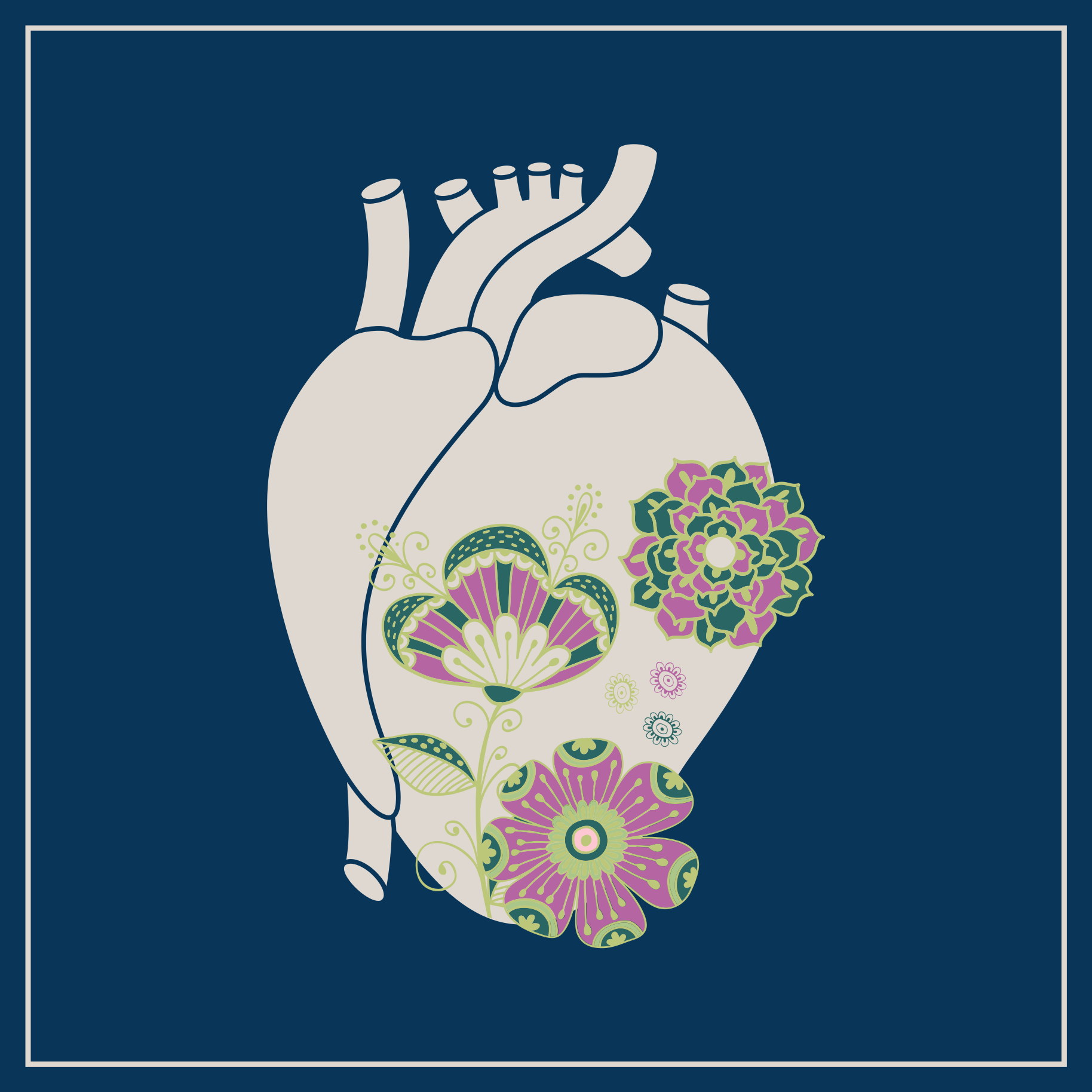 Alfombra vinílica nórdica patrón floral de corazón - TenVinilo