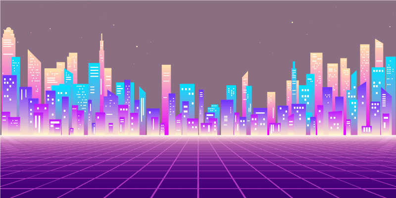 Alfombra vinílica moderna horizonte urbano de neón - TenVinilo